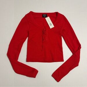 BDG Red Lace-Up Long Sleve Shirt